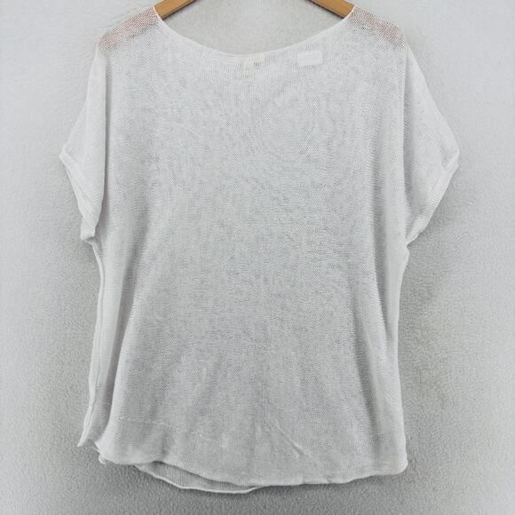 EILEEN FISHER Sweater L Organic Linen Short Sleeve Boat Neck Sheer White - Picture 2 of 12